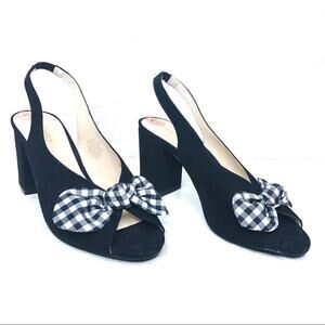 Nine West Gingham Bow Peep Toe Sling back Heel 7M